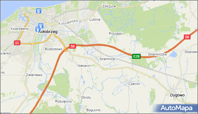 mapa Stramnica gmina Kołobrzeg, Stramnica gmina Kołobrzeg na mapie Targeo