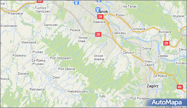 mapa Stróże Wielkie, Stróże Wielkie na mapie Targeo