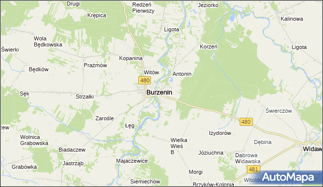 mapa Strumiany gmina Burzenin, Strumiany gmina Burzenin na mapie Targeo