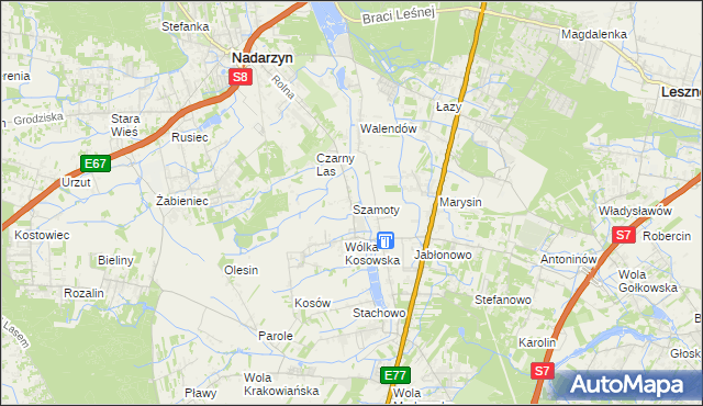 mapa Szamoty gmina Nadarzyn, Szamoty gmina Nadarzyn na mapie Targeo