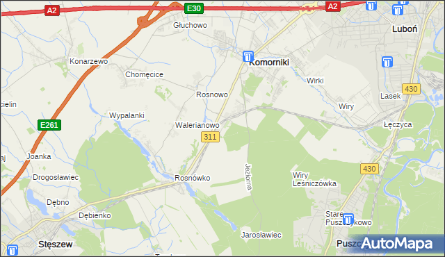 mapa Szreniawa gmina Komorniki, Szreniawa gmina Komorniki na mapie Targeo