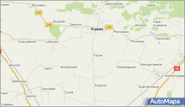 mapa Topola gmina Rojewo, Topola gmina Rojewo na mapie Targeo
