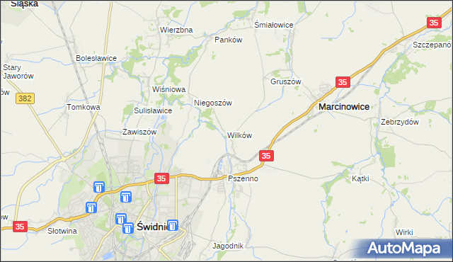 mapa Wilków gmina Świdnica, Wilków gmina Świdnica na mapie Targeo