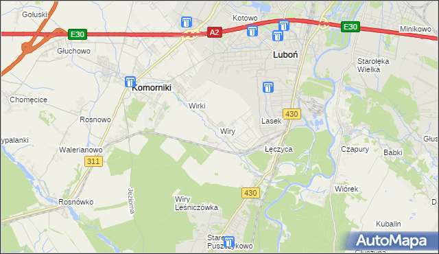 mapa Wiry gmina Komorniki, Wiry gmina Komorniki na mapie Targeo