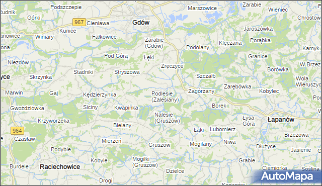 mapa Zalesiany gmina Gdów, Zalesiany gmina Gdów na mapie Targeo
