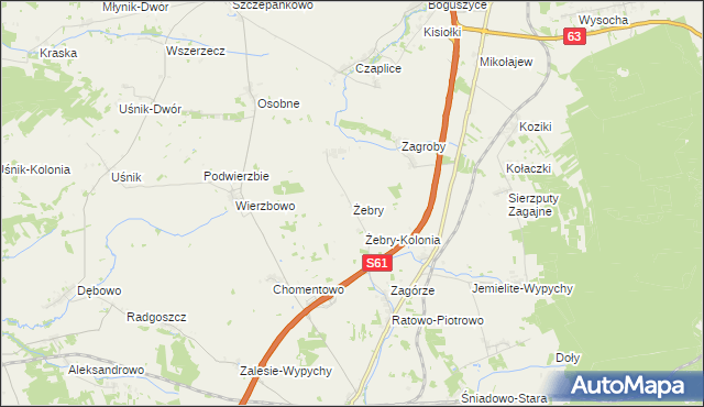 mapa Żebry gmina Śniadowo, Żebry gmina Śniadowo na mapie Targeo