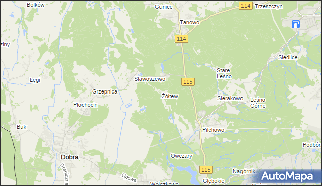 mapa Żółtew, Żółtew na mapie Targeo