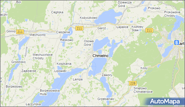 mapa Chmielno powiat kartuski, Chmielno powiat kartuski na mapie Targeo