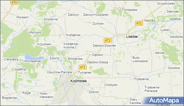 mapa Dębsko gmina Koźminek, Dębsko gmina Koźminek na mapie Targeo