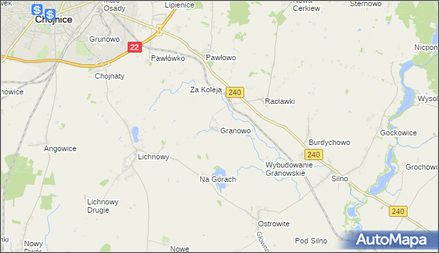 mapa Granowo gmina Chojnice, Granowo gmina Chojnice na mapie Targeo