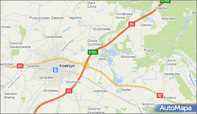 mapa Iwno gmina Kostrzyn, Iwno gmina Kostrzyn na mapie Targeo