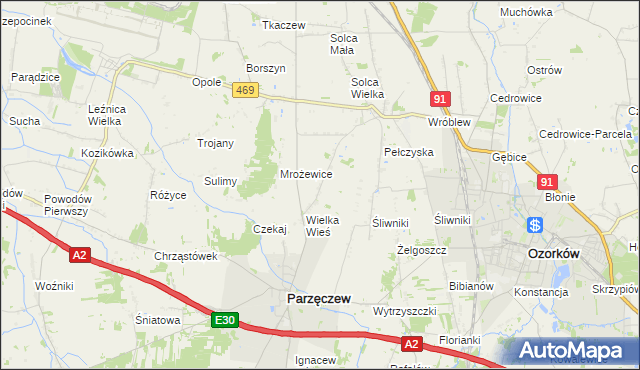 mapa Janów gmina Parzęczew, Janów gmina Parzęczew na mapie Targeo