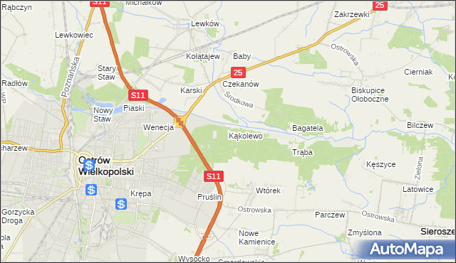 mapa Kąkolewo gmina Ostrów Wielkopolski, Kąkolewo gmina Ostrów Wielkopolski na mapie Targeo