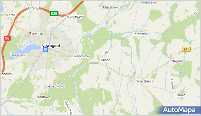 mapa Kulice gmina Nowogard, Kulice gmina Nowogard na mapie Targeo