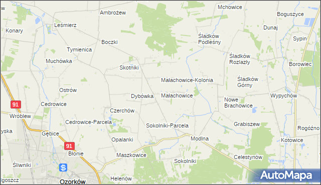 mapa Małachowice, Małachowice na mapie Targeo