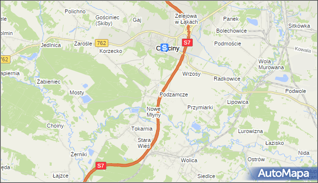 mapa Podzamcze gmina Chęciny, Podzamcze gmina Chęciny na mapie Targeo