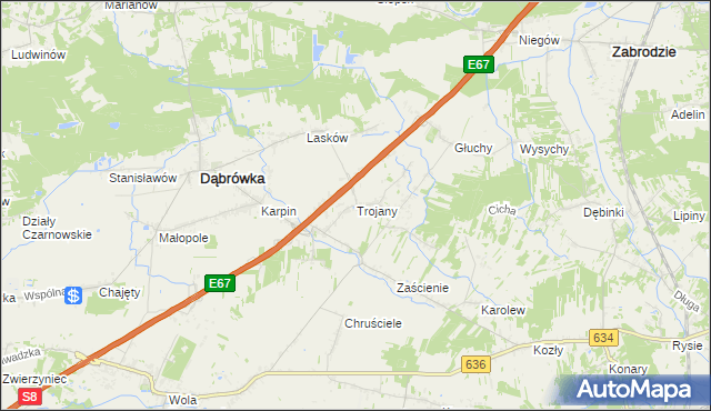 mapa Trojany gmina Dąbrówka, Trojany gmina Dąbrówka na mapie Targeo