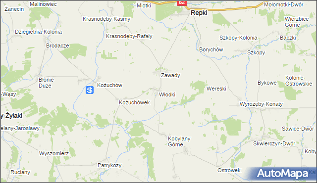 mapa Włodki gmina Repki, Włodki gmina Repki na mapie Targeo