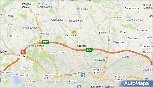 mapa Zielonki powiat krakowski, Zielonki powiat krakowski na mapie Targeo
