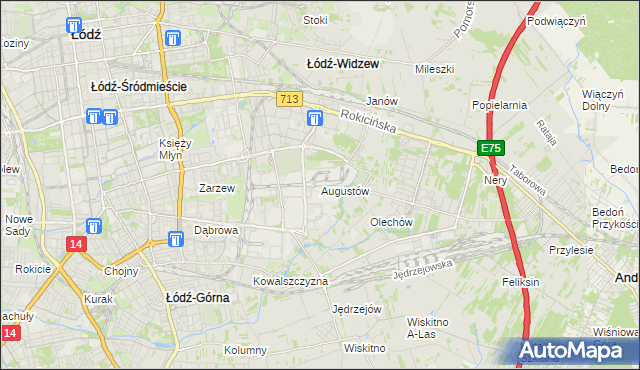 mapa Augustów gmina Łódź, Augustów gmina Łódź na mapie Targeo