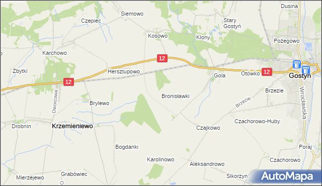 mapa Bronisławki gmina Gostyń, Bronisławki gmina Gostyń na mapie Targeo