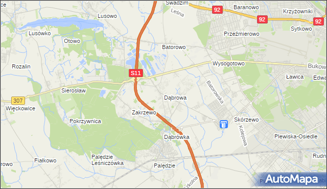 mapa Dąbrowa gmina Dopiewo, Dąbrowa gmina Dopiewo na mapie Targeo