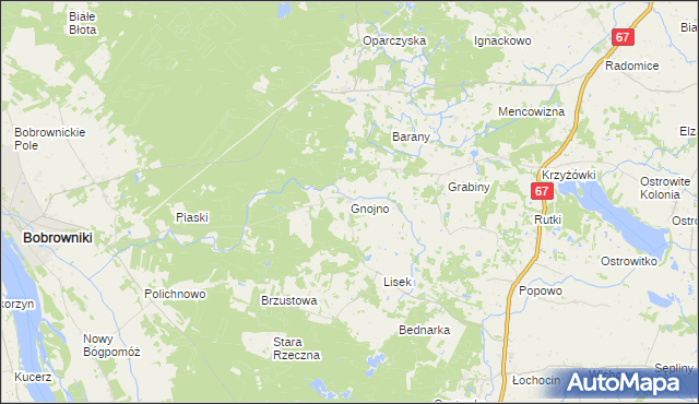 mapa Gnojno gmina Bobrowniki, Gnojno gmina Bobrowniki na mapie Targeo