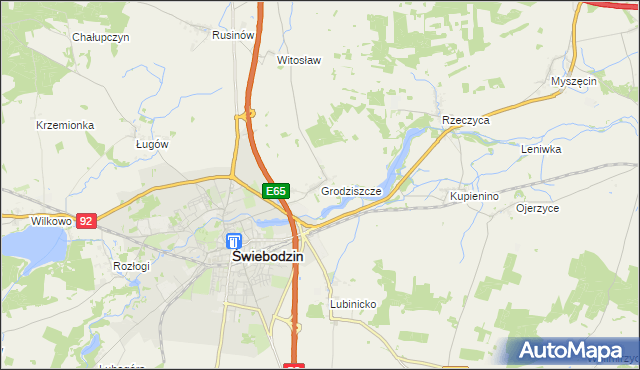 mapa Grodziszcze gmina Świebodzin, Grodziszcze gmina Świebodzin na mapie Targeo