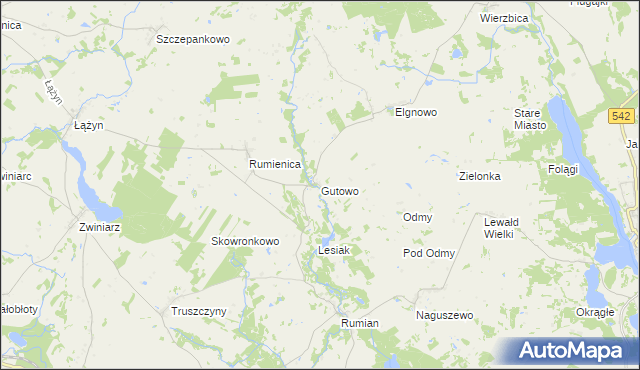 mapa Gutowo gmina Lubawa, Gutowo gmina Lubawa na mapie Targeo