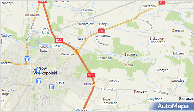 mapa Kąkolewo gmina Ostrów Wielkopolski, Kąkolewo gmina Ostrów Wielkopolski na mapie Targeo