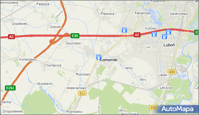 mapa Komorniki powiat poznański, Komorniki powiat poznański na mapie Targeo