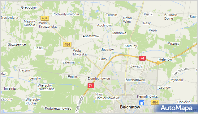 mapa Ławy gmina Bełchatów, Ławy gmina Bełchatów na mapie Targeo