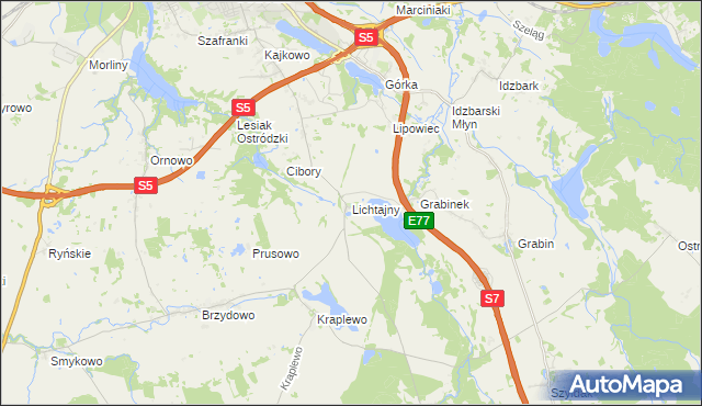 mapa Lichtajny gmina Ostróda, Lichtajny gmina Ostróda na mapie Targeo