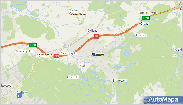 mapa Sianów, Sianów na mapie Targeo