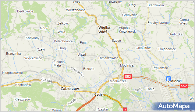 mapa Tomaszowice gmina Wielka Wieś, Tomaszowice gmina Wielka Wieś na mapie Targeo