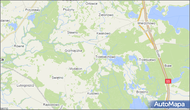 mapa Trzebiechowo gmina Szczecinek, Trzebiechowo gmina Szczecinek na mapie Targeo
