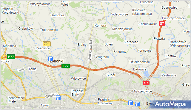 mapa Węgrzce gmina Zielonki, Węgrzce gmina Zielonki na mapie Targeo