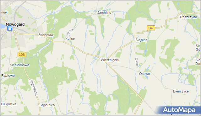 mapa Wierzbięcin gmina Nowogard, Wierzbięcin gmina Nowogard na mapie Targeo