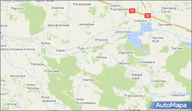 mapa Wilków gmina Dalików, Wilków gmina Dalików na mapie Targeo