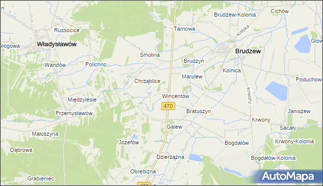 mapa Wincentów gmina Brudzew, Wincentów gmina Brudzew na mapie Targeo
