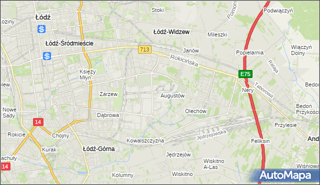 mapa Augustów gmina Łódź, Augustów gmina Łódź na mapie Targeo