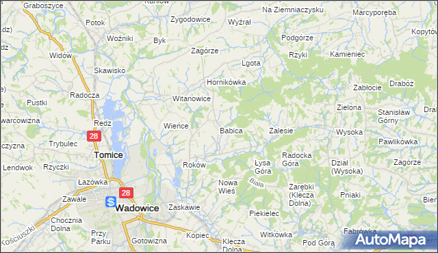 mapa Babica gmina Wadowice, Babica gmina Wadowice na mapie Targeo
