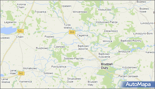 mapa Bądkowo Jeziorne, Bądkowo Jeziorne na mapie Targeo