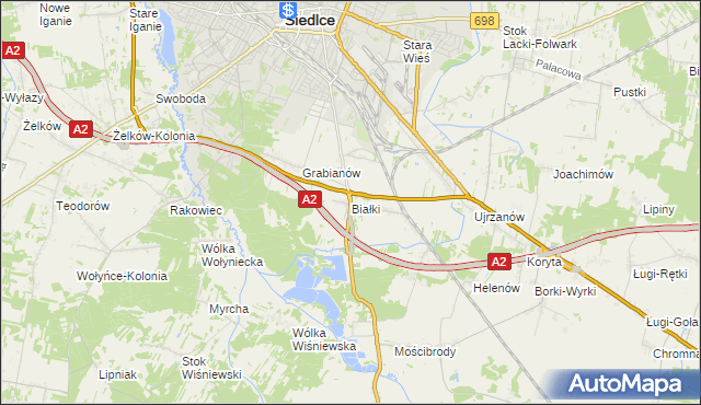 mapa Białki gmina Siedlce, Białki gmina Siedlce na mapie Targeo