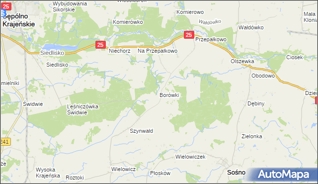mapa Borówki gmina Sośno, Borówki gmina Sośno na mapie Targeo