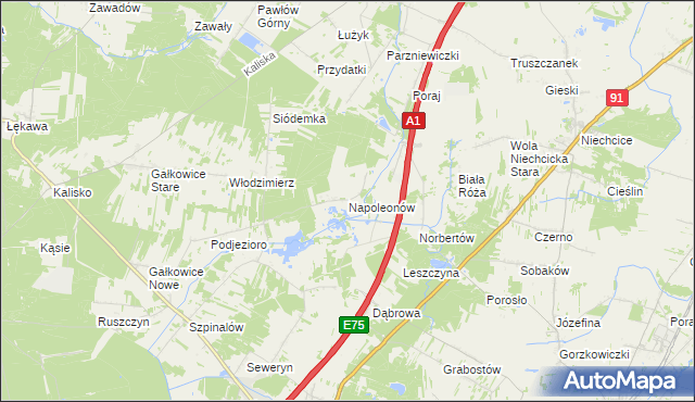 mapa Napoleonów gmina Kamieńsk, Napoleonów gmina Kamieńsk na mapie Targeo