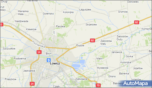 mapa Popów gmina Łowicz, Popów gmina Łowicz na mapie Targeo