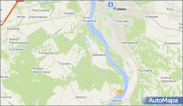mapa Sadłowice gmina Puławy, Sadłowice gmina Puławy na mapie Targeo