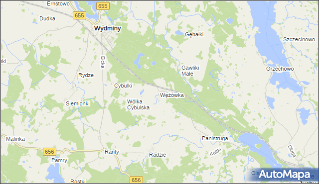 mapa Wężówka gmina Wydminy, Wężówka gmina Wydminy na mapie Targeo