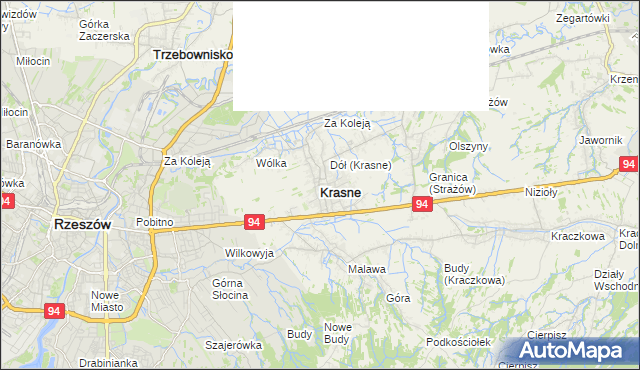 mapa Krasne powiat rzeszowski, Krasne powiat rzeszowski na mapie Targeo